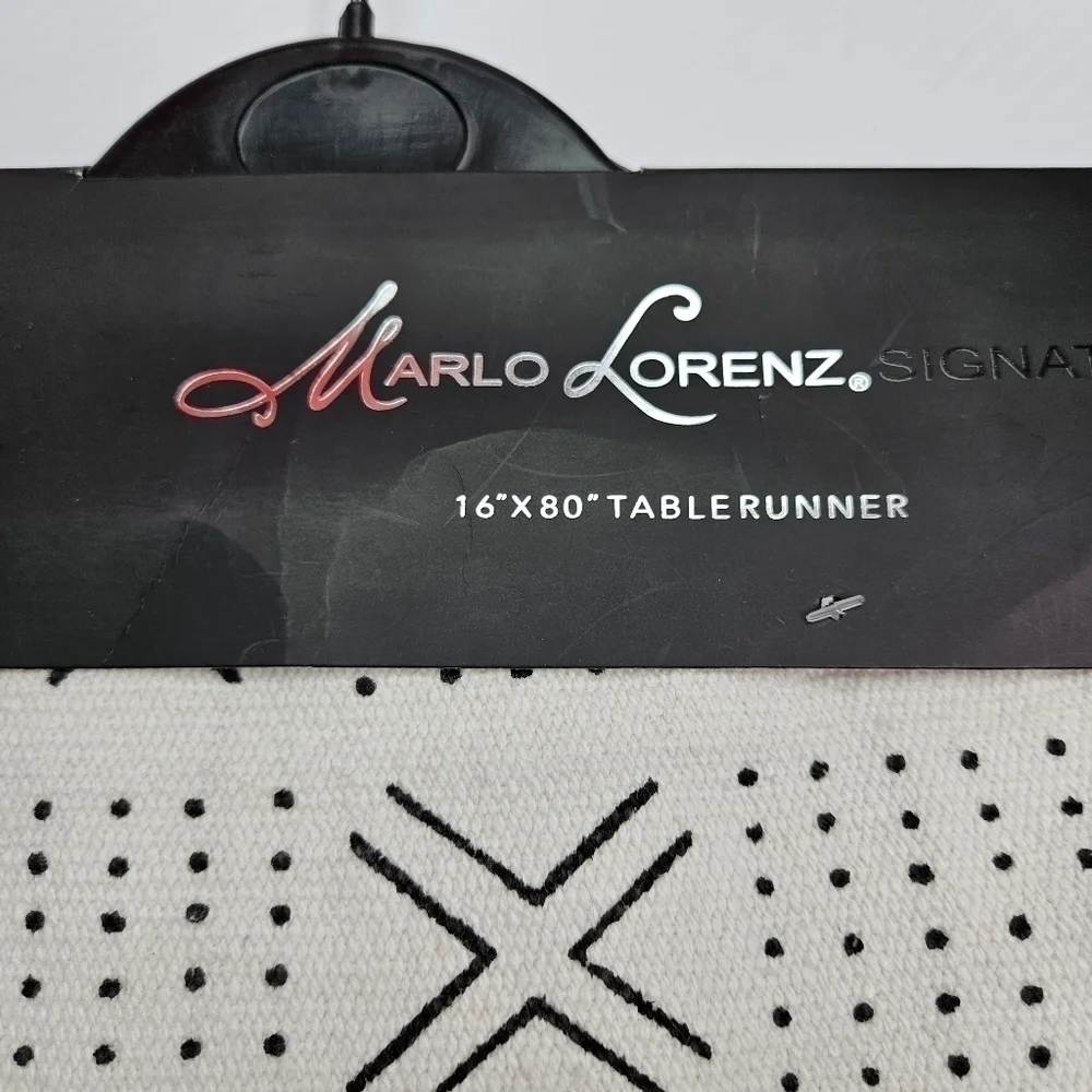 Marlo Lorenz Mudcloth Table Runner Geometric Cotton NWT 16 x 80 Cream & Black